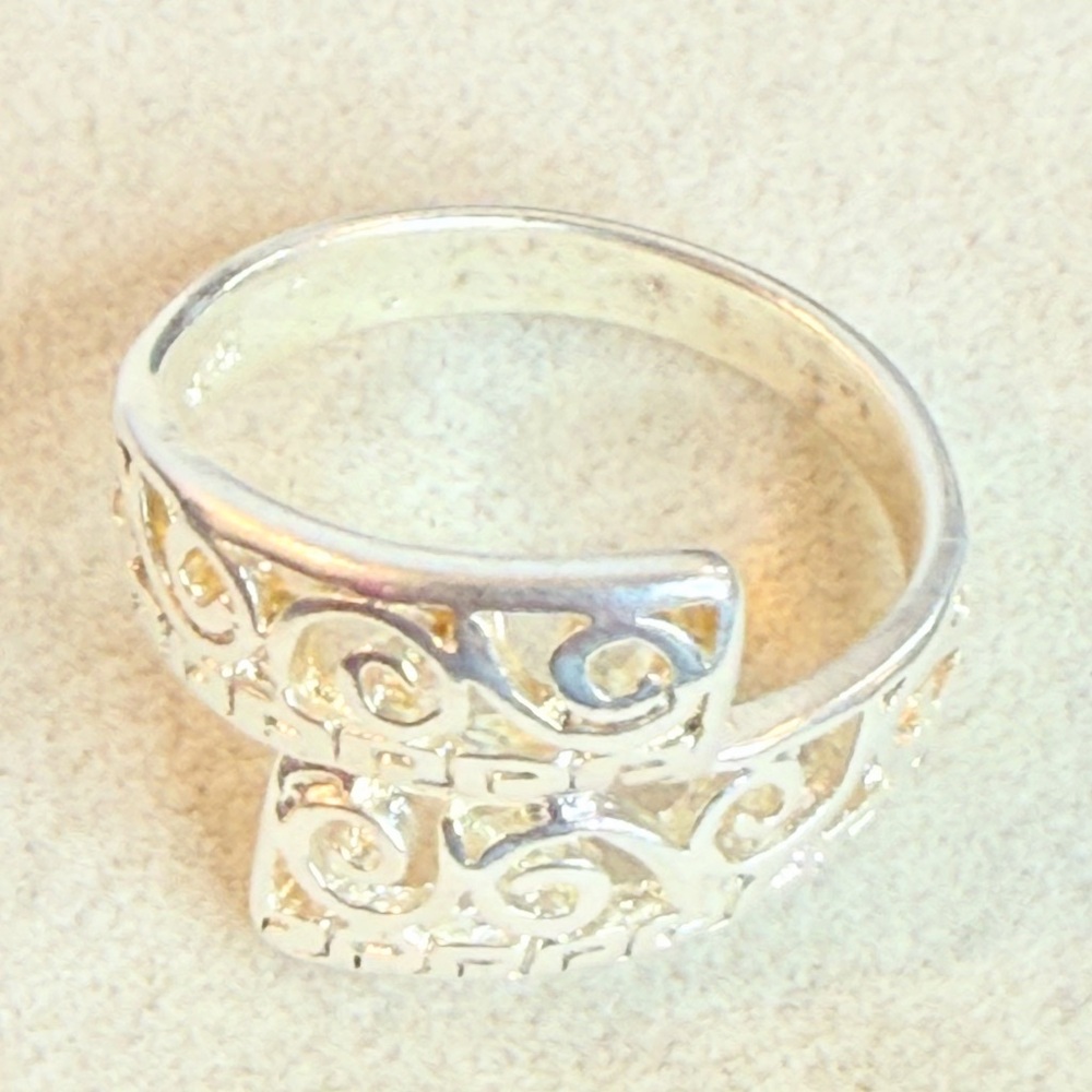 Sterling Silver Scroll Wrap Ring Size 6.5 Open Band 925 Filigree Design - Picture 5 of 10